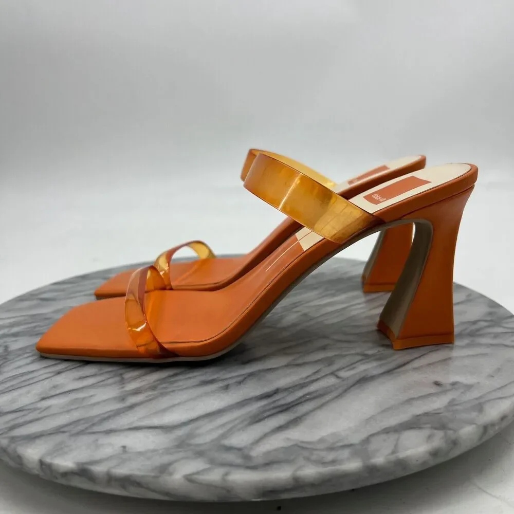 Dolce Vita Heels Womens 9 Orange Novah Angular Slip On Vinyl Transparent Straps - Picture 4 of 11